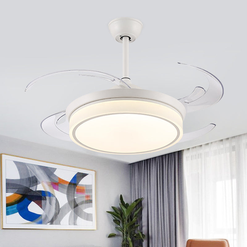 Acrylic White Pendant Fan Light Round 48" W LED Minimalist Semi Flush Mount Ceiling Fixture for Living Room, 8 Clear Blades