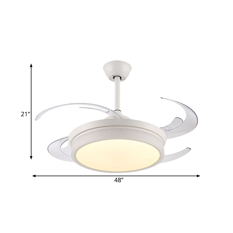 Acrylic White Pendant Fan Light Round 48" W LED Minimalist Semi Flush Mount Ceiling Fixture for Living Room, 8 Clear Blades