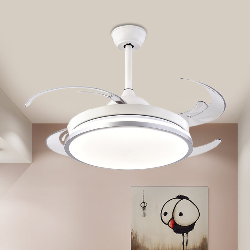 Modern Circular Ceiling Fan Lamp LED Metal Semi Flush Mount Light in White with 8 Blades for Bedroom, 48" W