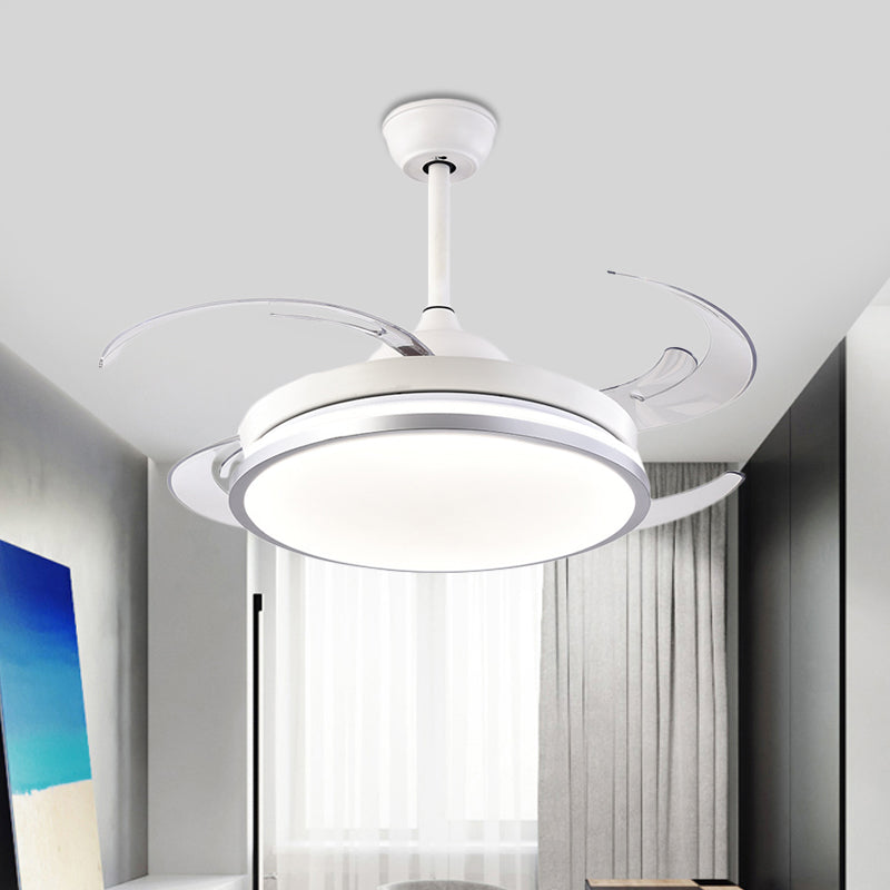 Modern Circular Ceiling Fan Lamp LED Metal Semi Flush Mount Light in White with 8 Blades for Bedroom, 48" W