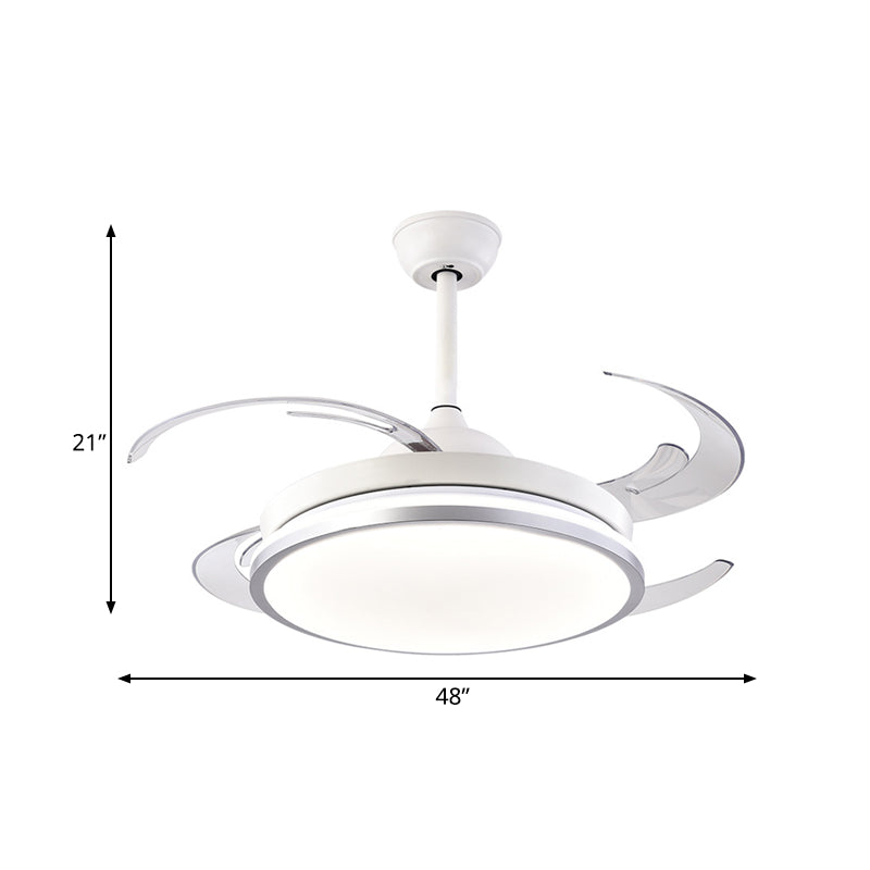 Modern Circular Ceiling Fan Lamp LED Metal Semi Flush Mount Light in White with 8 Blades for Bedroom, 48" W