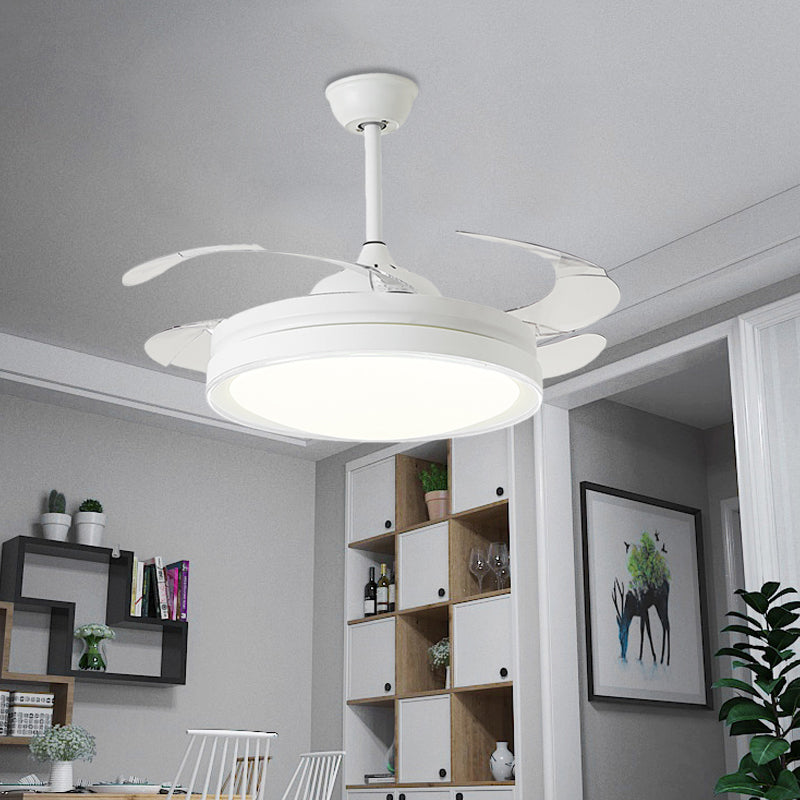 42 "W witte cirkel hanger ventilator licht minimalisme led eetkamer semi montage verlichting met 4 messen, muur/afstandsbediening/muur en afstandsbediening