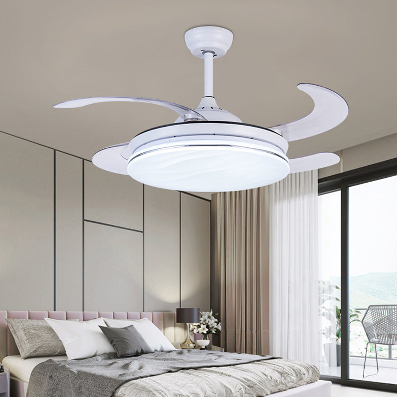 Acryl Witte hanger ventilatorlampring 36 "W LED Minimalistische semi -spoelplafondlamp voor slaapkamer met 4 messen, externe/wandregeling/afstandsbediening en wandregeling