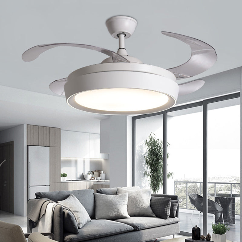 36" W LED Circular Fan Lighting Simple White Metal Semi Flush Mount Ceiling Fixture with 4 Blades, Remote/Wall Control/Remote and Wall Control