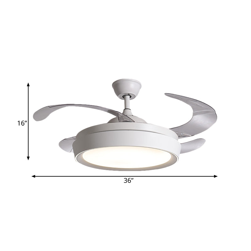 36" W LED Circular Fan Lighting Simple White Metal Semi Flush Mount Ceiling Fixture with 4 Blades, Remote/Wall Control/Remote and Wall Control