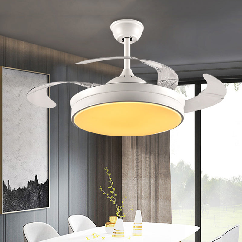 LED Acrylic Ceiling Fan Lighting Contemporary White Ring Dining Room Semi Flush Mount Light Fixture with 8 Blades, 36"/42" Wide