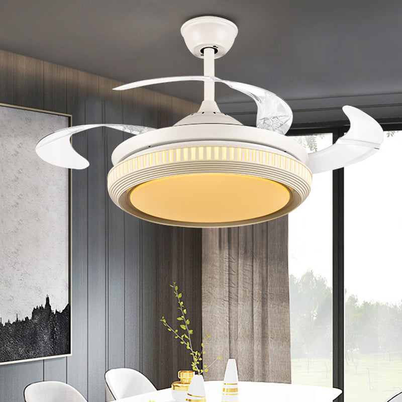 Round Acrylic Hanging Fan Lamp Contemporary LED Living Room Semi Flush Ceiling Light in White with 8 Clear Blades, 42" W