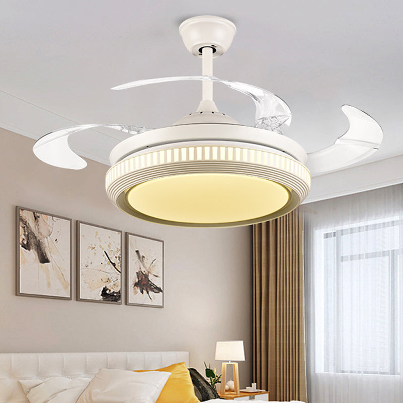 Round Acrylic Hanging Fan Lamp Contemporary LED Living Room Semi Flush Ceiling Light in White with 8 Clear Blades, 42" W