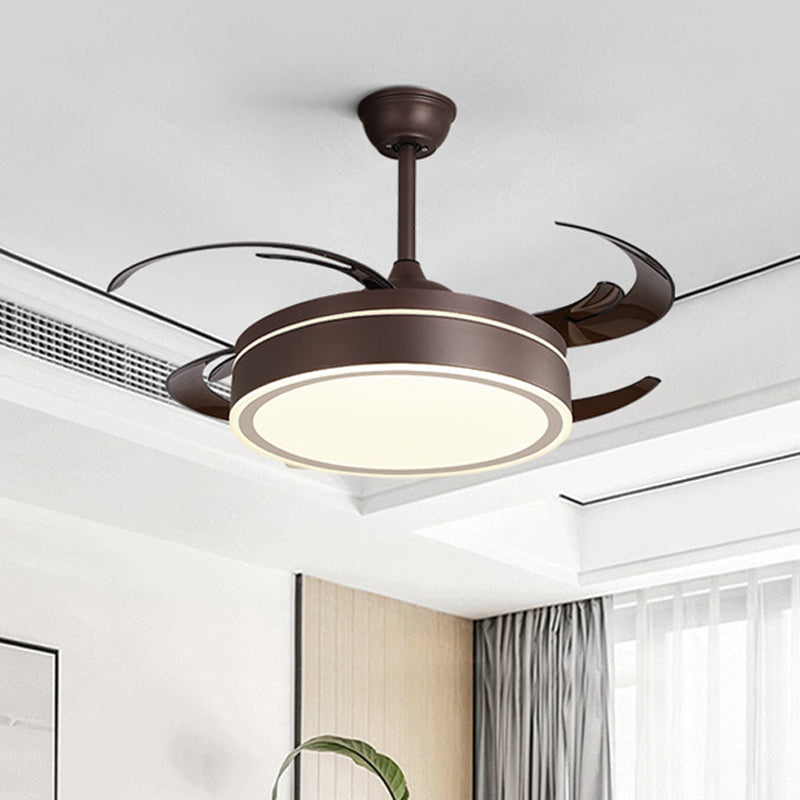 Metal Circular Hanging Fan Lighting Simple LED Living Room Semi Flush Mount Light in White/Dark Coffee with 8 Blades, 45" W