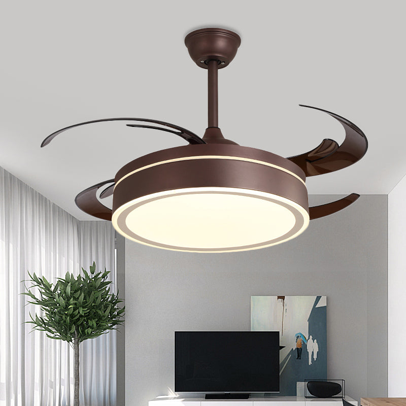 Metal Circular Hanging Fan Lighting Simple LED Living Room Semi Flush Mount Light in White/Dark Coffee with 8 Blades, 45" W