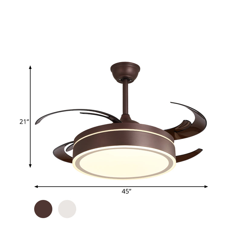 Éclairage de ventilateur suspendu en métal circulaire simple LED Salon semi-flush Light en café blanc / foncé avec 8 lames, 45 "W