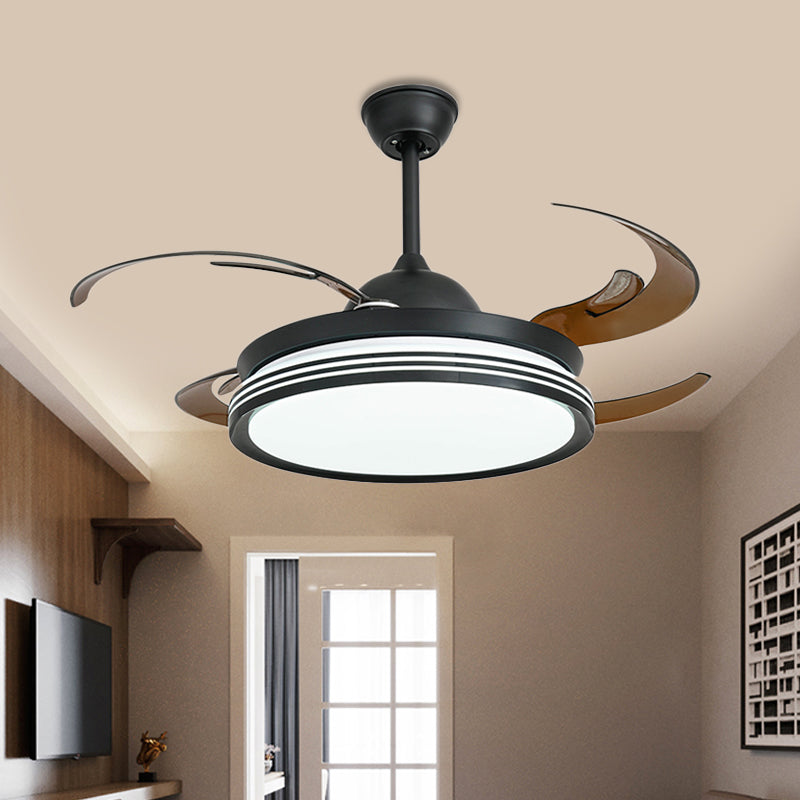 48" W Contemporary Circle Pendant Fan Lamp LED Acrylic Semi Flush Mount Ceiling Light in Black/White/Nickle for Bedroom, 8 Blades