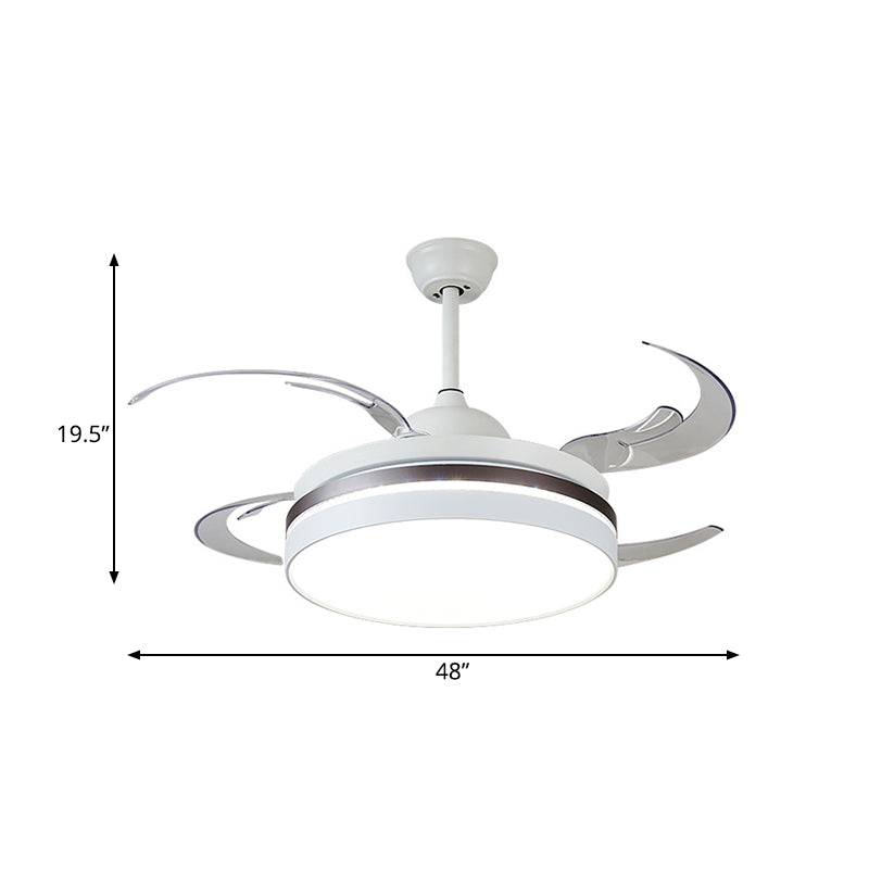 48 "W LED Hanger Ventilatorverlichting Minimalisme Cirkelcirkel metalen Semi Flush Mount plafondlicht in wit voor slaapkamer, 4 messen