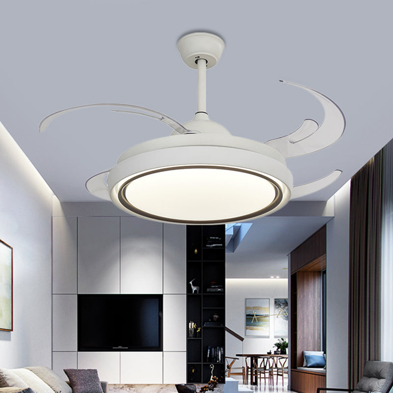 Ring Dining Room Fan Lamp Simplicity Metal LED White Semi Flush Mount Light Fixture with 8 Blades, 48.5" Wide