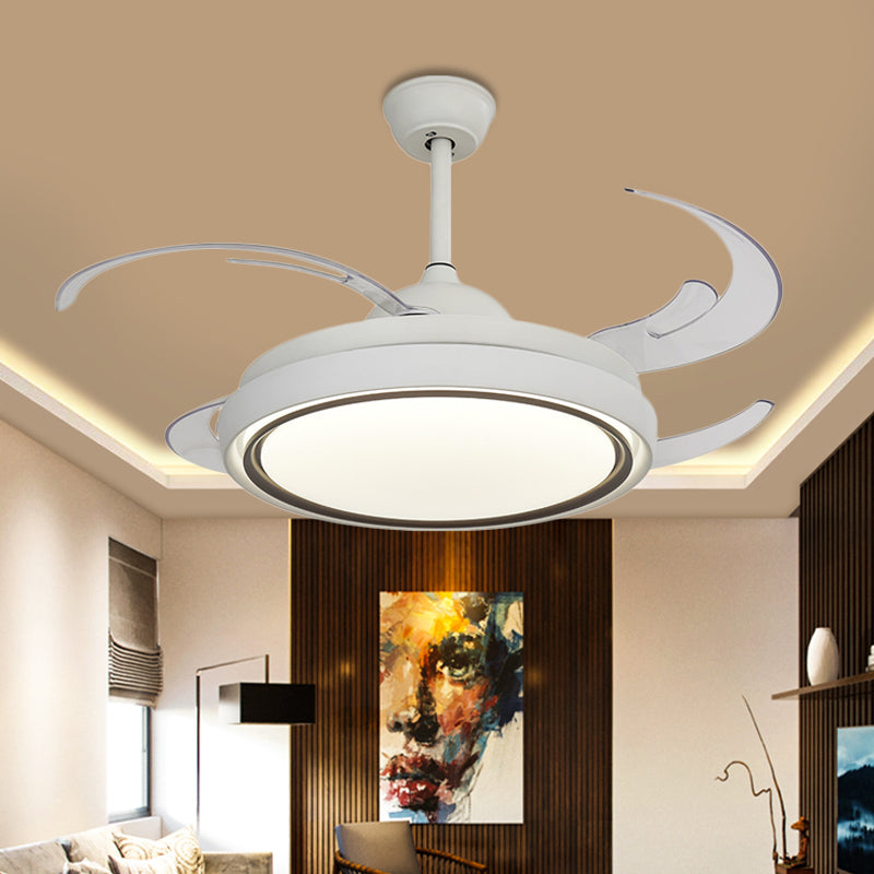 Ring Dining Room Fan Lamp Simplicity Metal LED White Semi Flush Mount Light Fixture with 8 Blades, 48.5" Wide