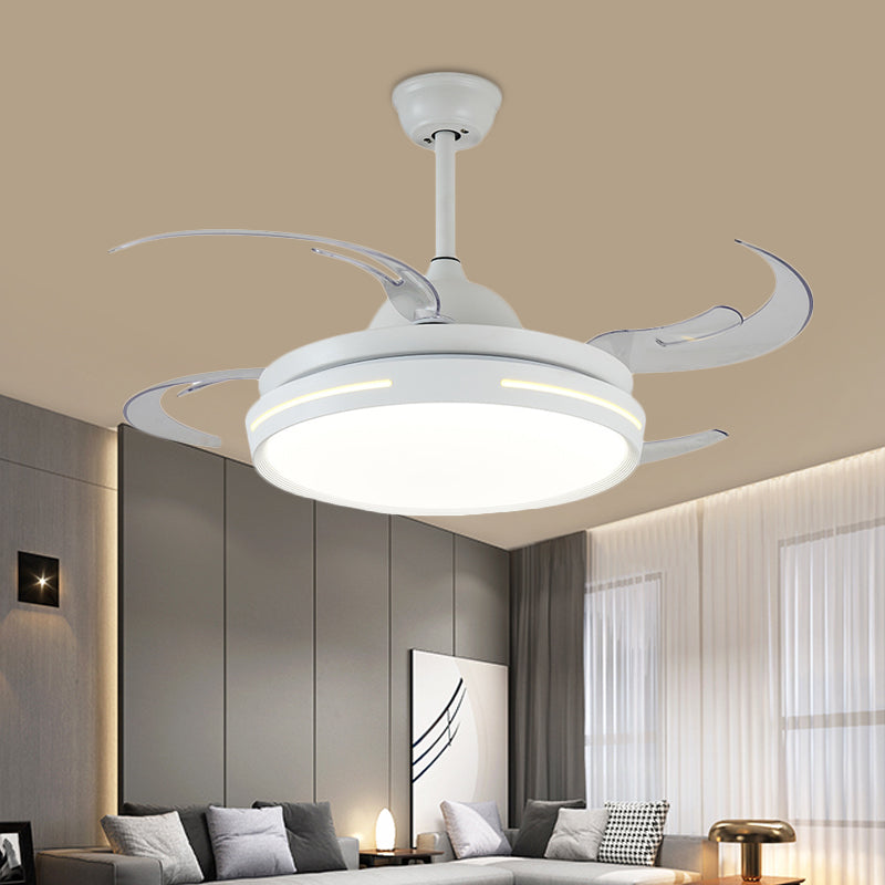 White Round Ceiling Fan Light Modernist Acrylic LED 42" Wide Living Room Semi Flush Mount Lighting with 8 Blades