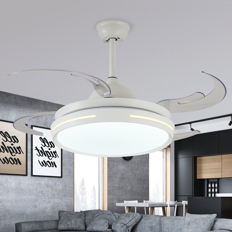 White Round Ceiling Fan Light Modernist Acrylic LED 42" Wide Living Room Semi Flush Mount Lighting with 8 Blades