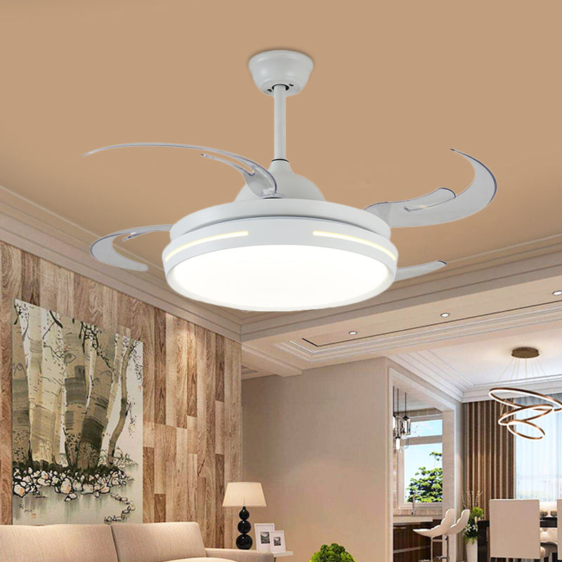 White Round Ceiling Fan Light Modernist Acrylic LED 42" Wide Living Room Semi Flush Mount Lighting with 8 Blades