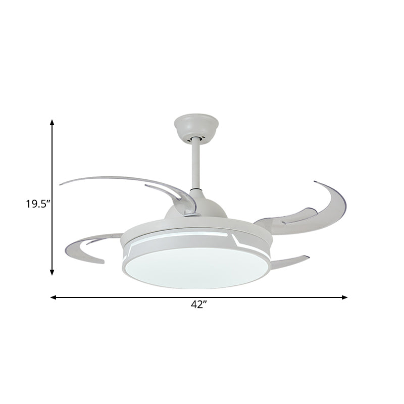 Metal White Ceiling Fan Lamp Circular 42" W LED Modernism Semi Flush Mount Light Fixture for Bedroom, 8 Blades