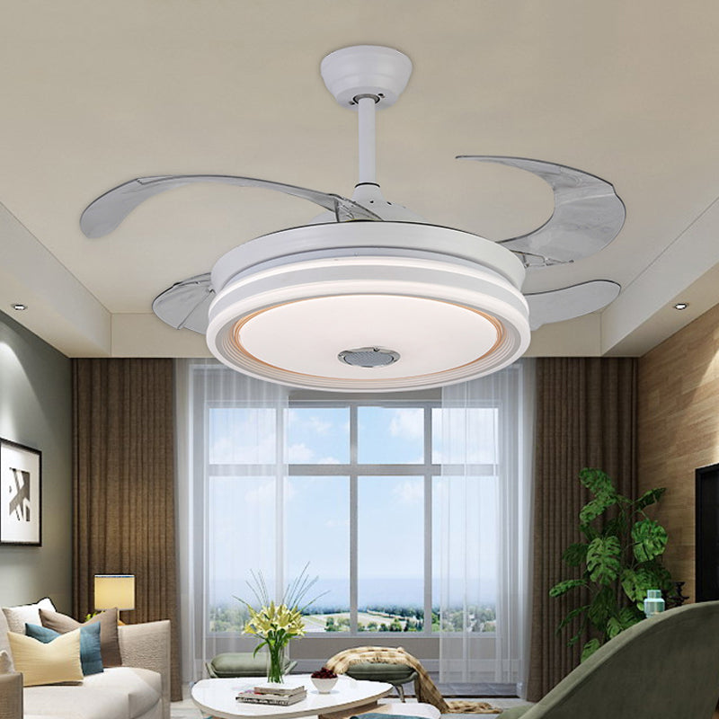 Circle Metal Ceiling Fan Light Modern LED 42" Wide Living Room Semi Flush Mount Lighting in White with 4 Blades, Remote/Wall Control/Remote and Wall Control