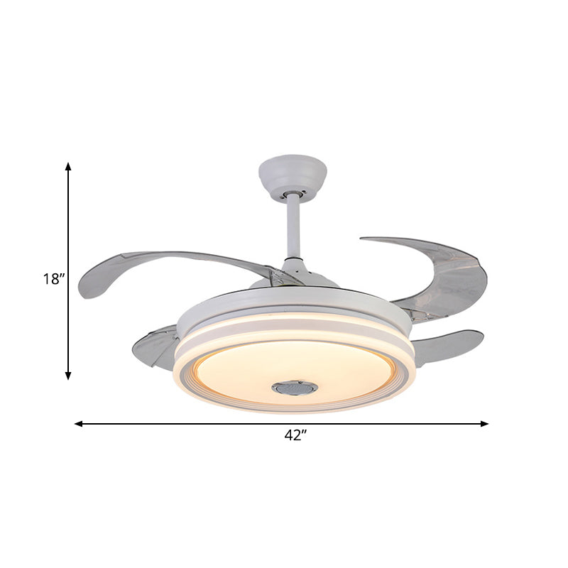 Circle Metal Ceiling Fan Light Modern LED 42" Wide Living Room Semi Flush Mount Lighting in White with 4 Blades, Remote/Wall Control/Remote and Wall Control