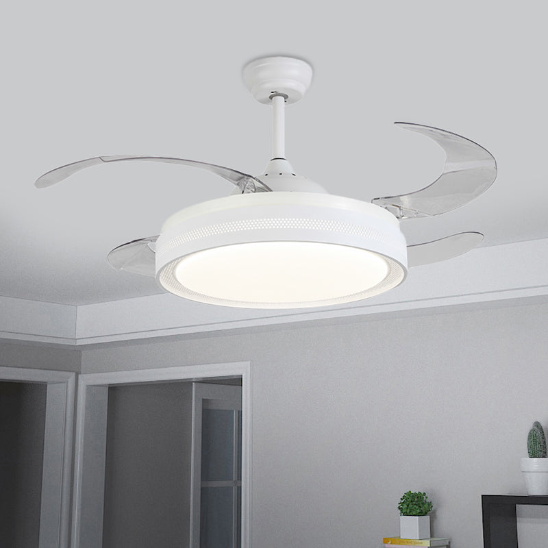 42" Width White Ring Ceiling Fan Lamp Modernism Acrylic LED Bedroom Semi Flush Mount Light Fixture with 4 Blades, Remote/Wall Control/Remote and Wall Control