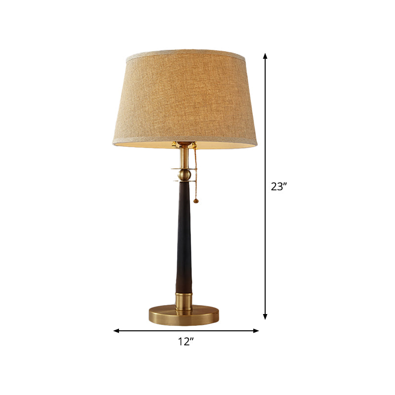 Conical Task Lamp Modern Fabric 1 Head Flaxen Reading Light with Pull Chain, 12"/16" Wide