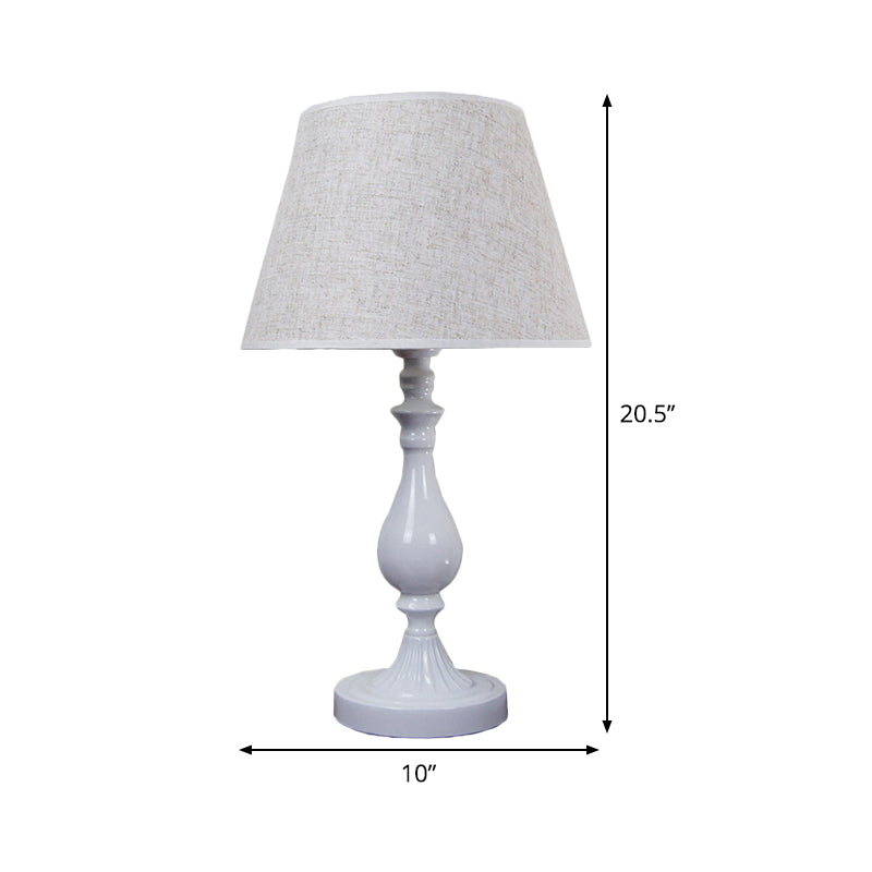 Urn-Shaped Metallic Desk Lamp Modernist 1 Bulb White Table Light with Fabric Shade