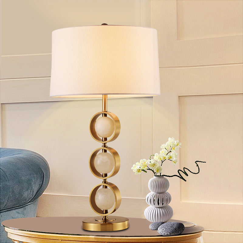 Modernism Drum Shade Desk Light Fabric 1 Bulb Night Table Lamp in White for Bedroom