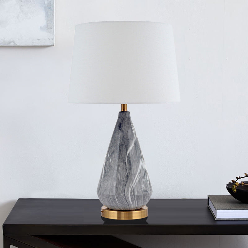 Teardrop Ceramic Table Lamp Modern 1 Bulb Grey Desk Light with White Drum Fabric Shade