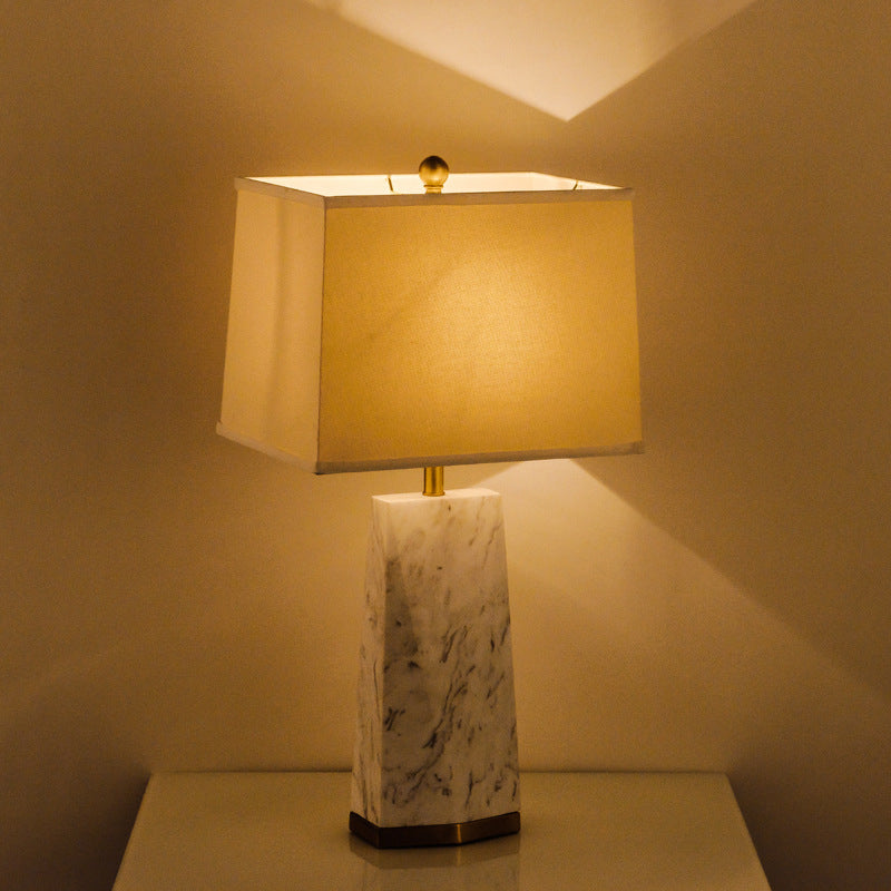 White Trapezoid Table Light Modernism 1 Head Fabric Reading Lamp with Marble Base