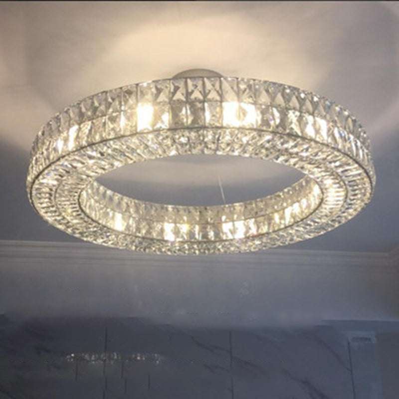 Chandelier circulaire de cristal clair de luxe moderne pour le salon