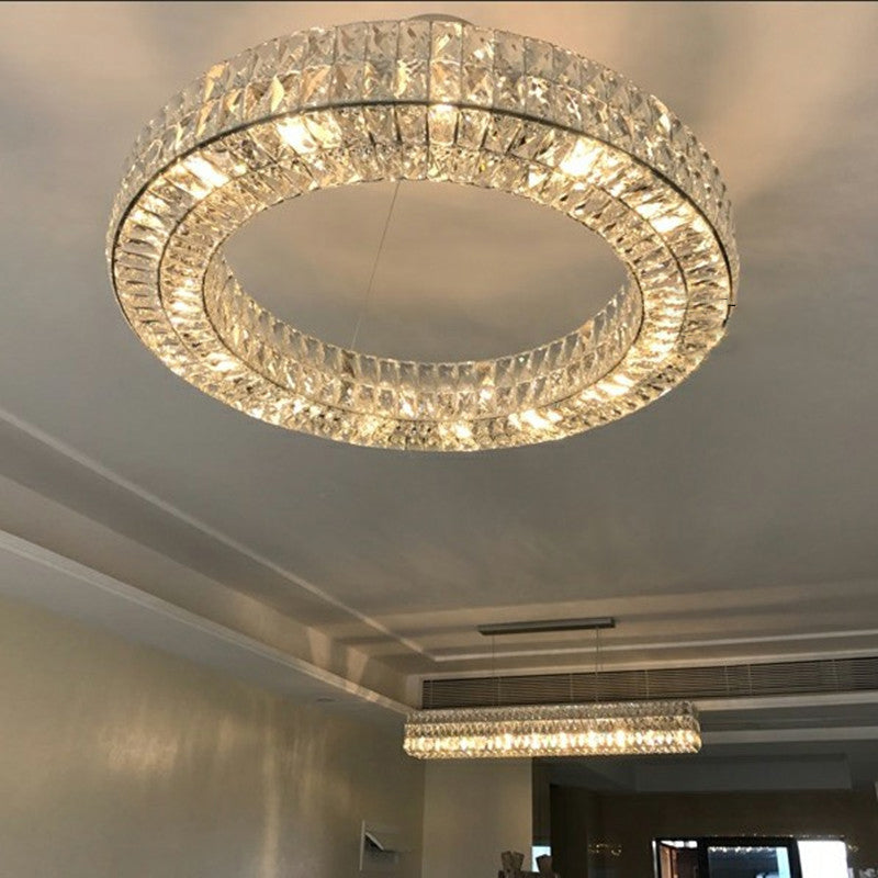 Chandelier circulaire de cristal clair de luxe moderne pour le salon