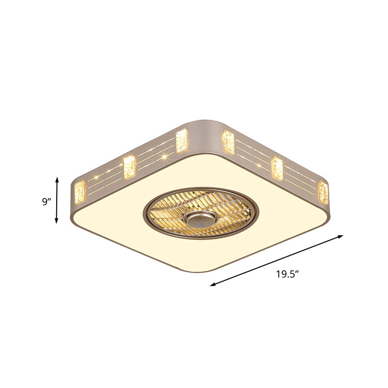 LECHING MONTAJE MONTAJE DE SEMI SEMI LED Lámpara de ventilador colgante de dormitorio con sombra acrílica cuadrada en oro, 19.5 "/23.5" W