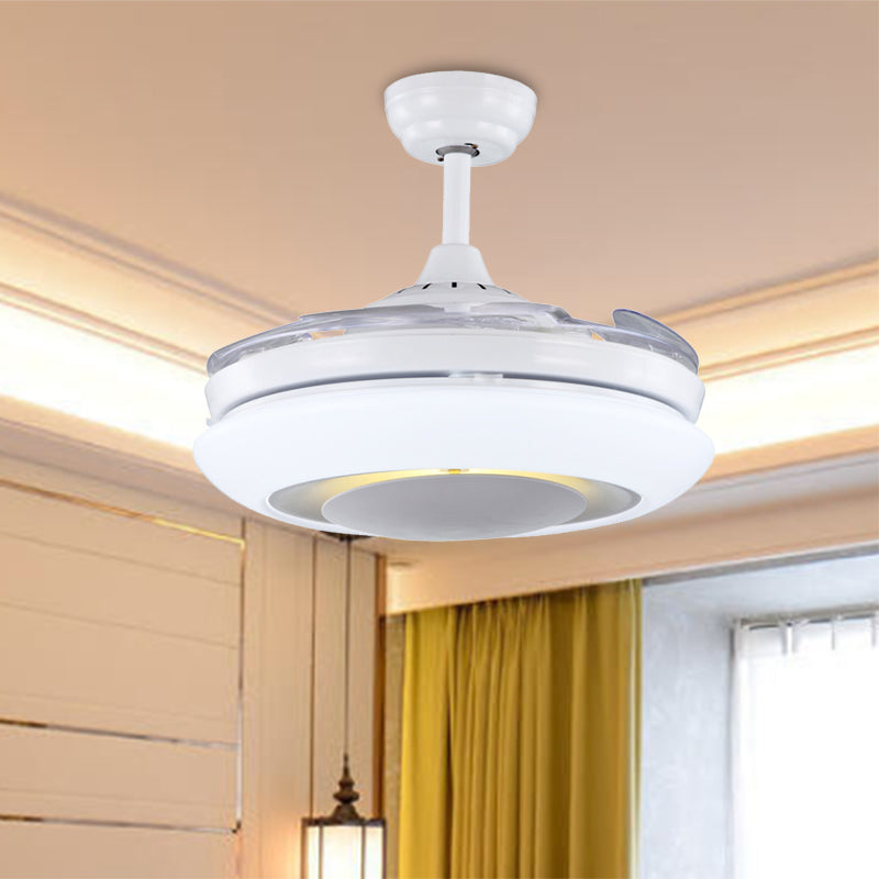 42" W LED Acrylic Hanging Fan Lamp Modernist White Doughnut Restaurant 4 Clear Blades Semi Flush Mounted Light