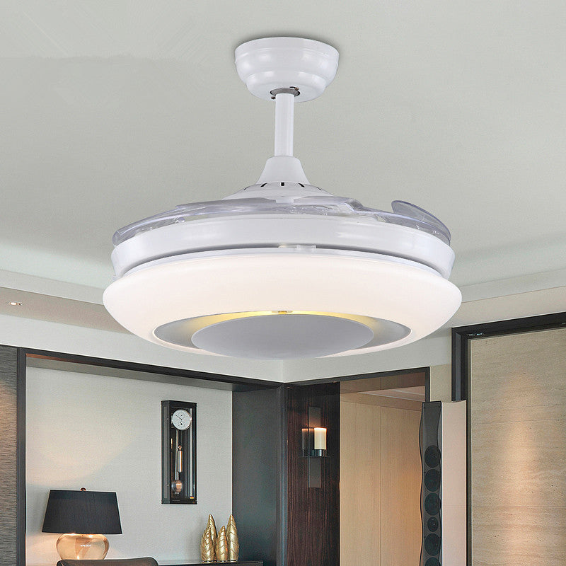 42" W LED Acrylic Hanging Fan Lamp Modernist White Doughnut Restaurant 4 Clear Blades Semi Flush Mounted Light