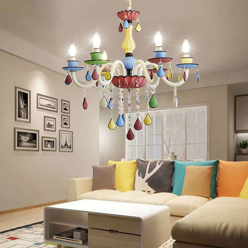 Candlestick Chandelier Lighting Macaron Metal Multicolored Hanging Lamp for Living Room