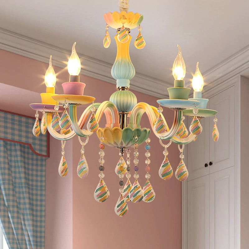 Candlestick Chandelier Lighting Macaron Metal Multicolored Hanging Lamp for Living Room