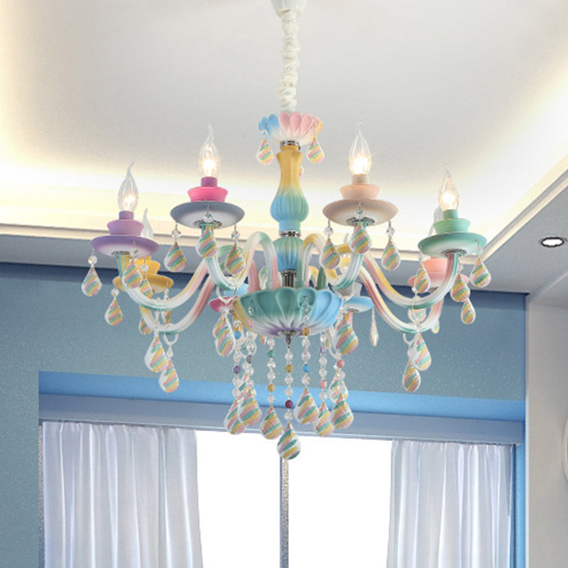 Candlestick Chandelier Lighting Macaron Metal Multicolored Hanging Lamp for Living Room