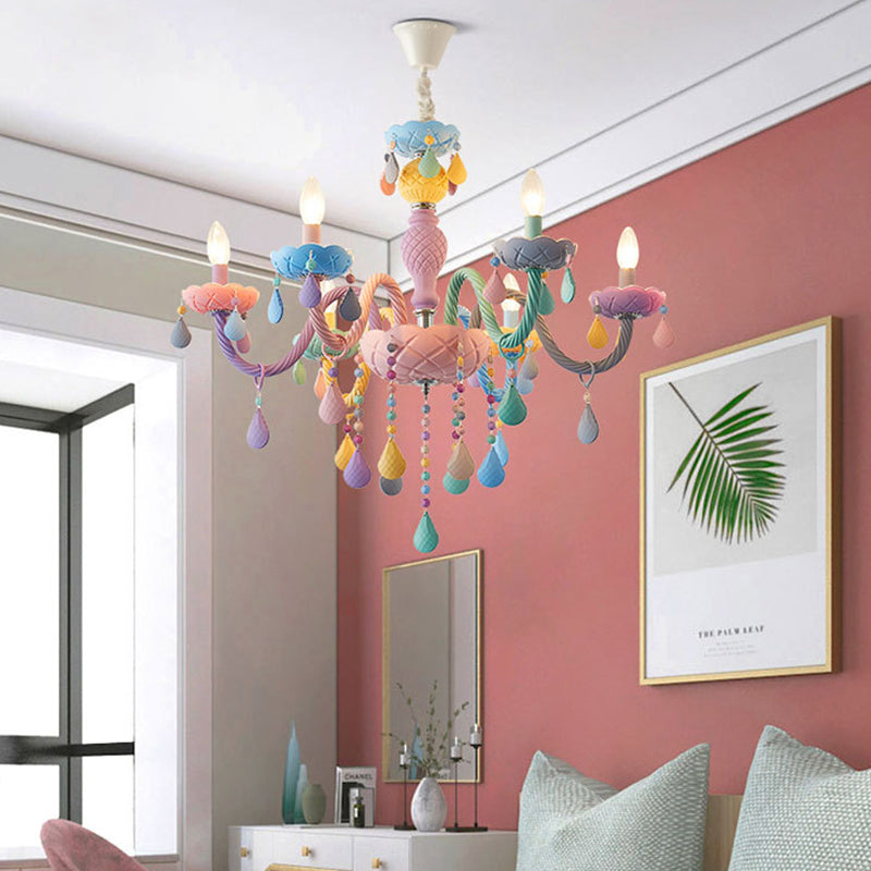 Candlestick Chandelier Lighting Macaron Metal Multicolored Hanging Lamp for Living Room