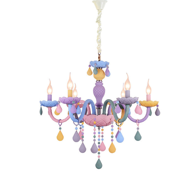 Candlestick Chandelier Lighting Macaron Metal Multicolored Hanging Lamp for Living Room