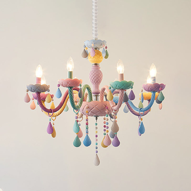 Candlestick Chandelier Lighting Macaron Metal Multicolored Hanging Lamp for Living Room