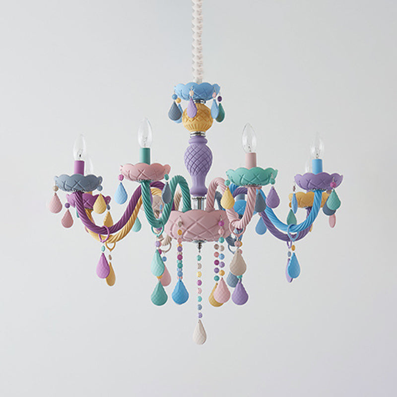 Candlestick Chandelier Lighting Macaron Metal Multicolored Hanging Lamp for Living Room