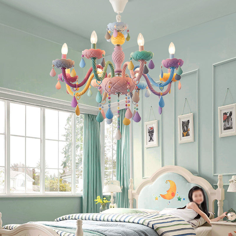 Candlestick Chandelier Lighting Macaron Metal Multicolored Hanging Lamp for Living Room