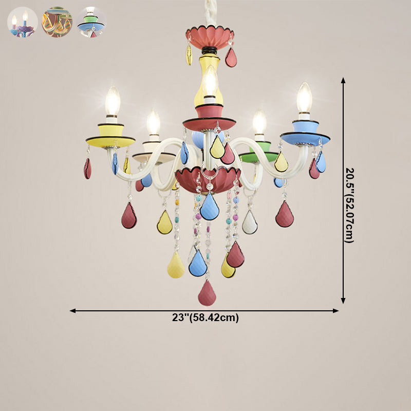 Candlestick Chandelier Lighting Macaron Metal Multicolored Hanging Lamp for Living Room