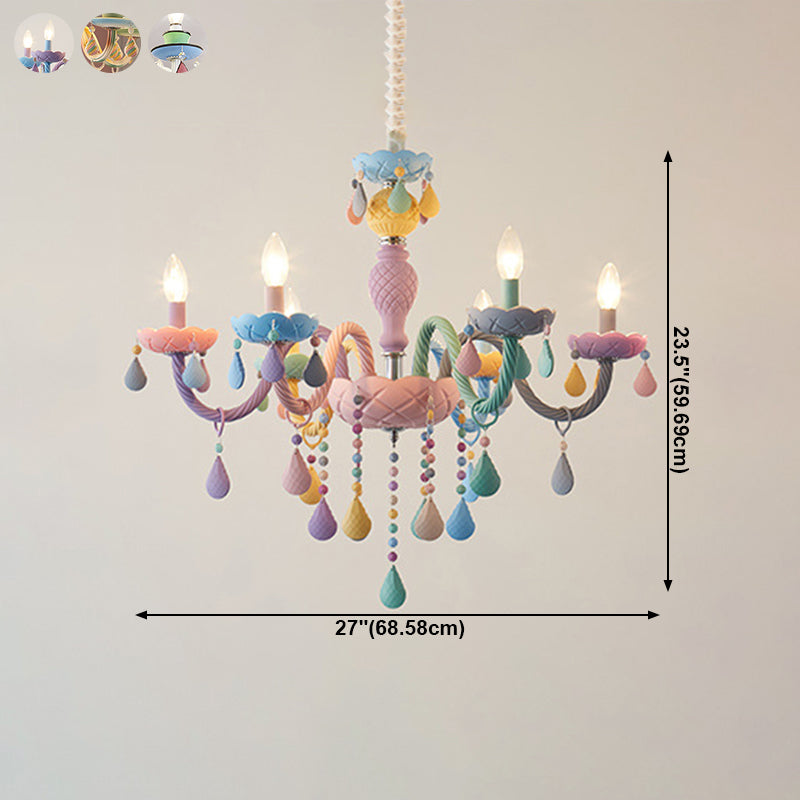 Candlestick Chandelier Lighting Macaron Metal Multicolored Hanging Lamp for Living Room