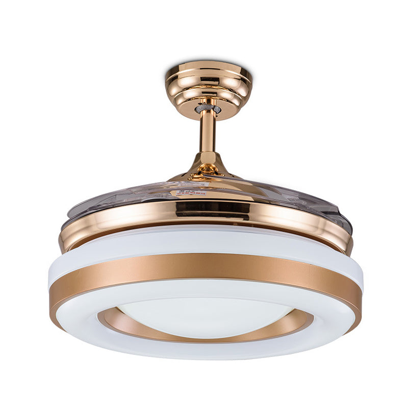 Silver / Gold LED Semi Flush Mount Light Métal moderne Rond 4 lames suspendu le luminaire de la lampe à fans avec télécommande, 36 "/ 42" de large