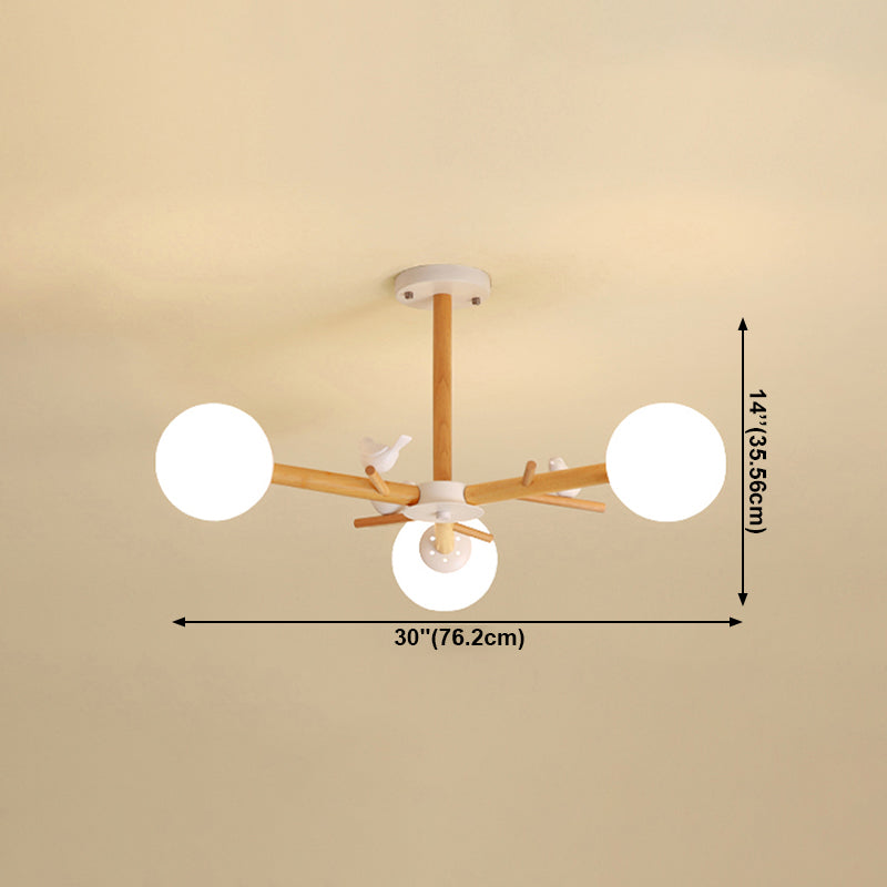 Holzheizpendelleuchter leichter nordischer Kronleuchterlampenlampe mit Kugelglasschatten