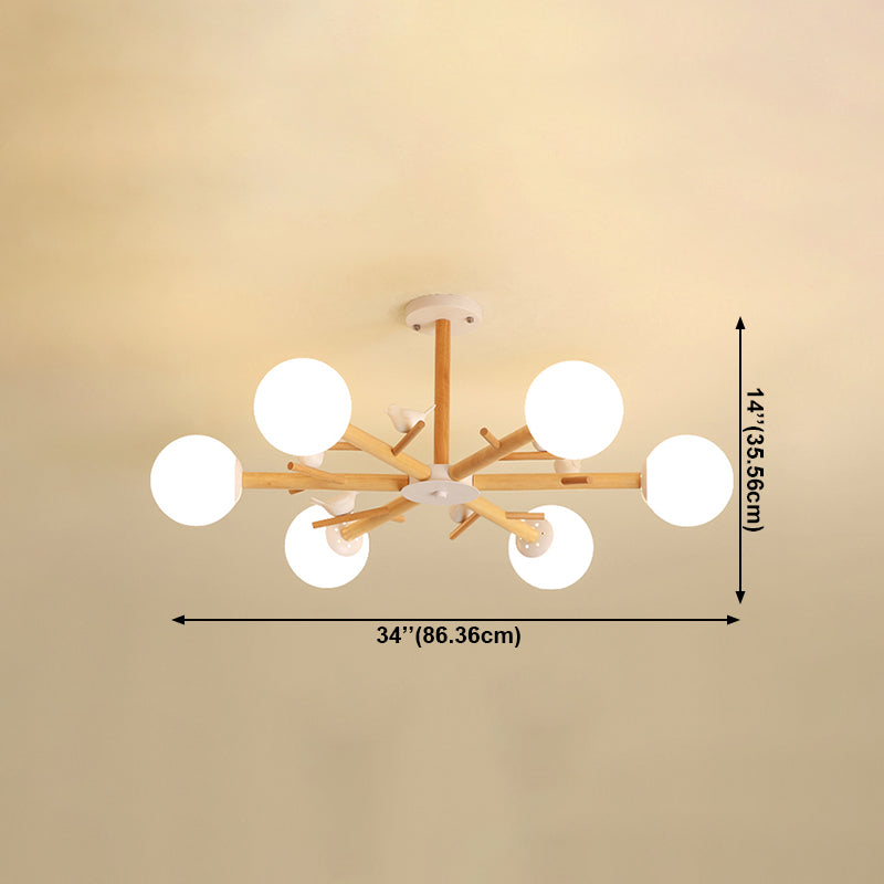 Holzheizpendelleuchter leichter nordischer Kronleuchterlampenlampe mit Kugelglasschatten