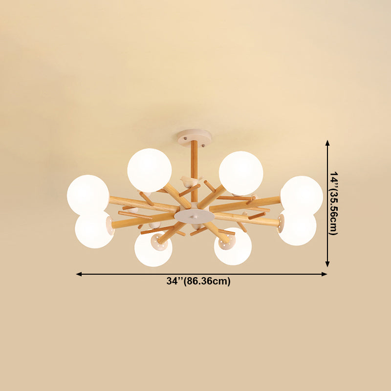 Holzheizpendelleuchter leichter nordischer Kronleuchterlampenlampe mit Kugelglasschatten